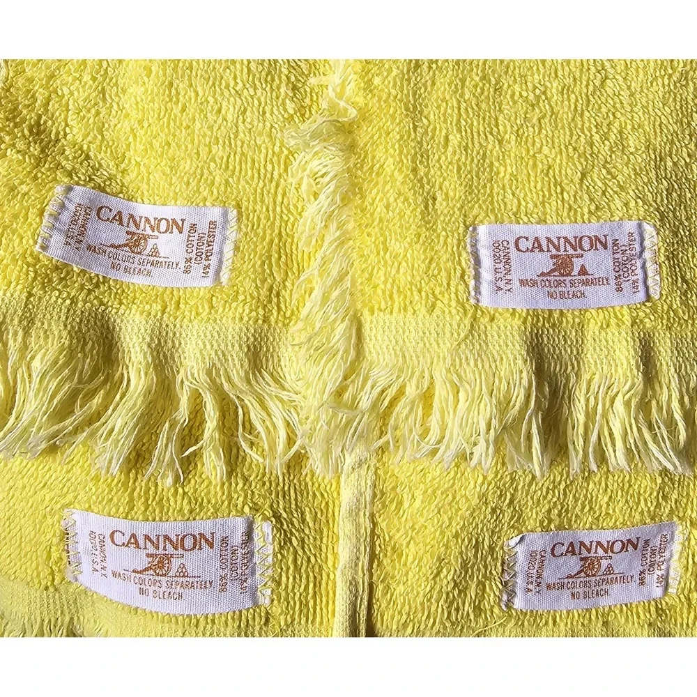 Vintage 1970/1980 Set Of 4 Cannon Bright Yellow Hand Towels With Fringe USA